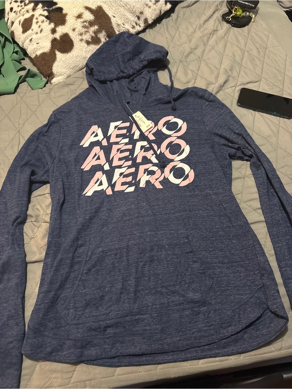 Aeropostale Navy Zip-Up Hoodie with Pink Logo